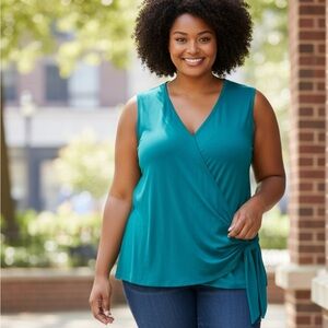 Discount Divas Faux Wrap Top, Teal, sz 2XL